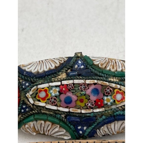 Antique Italian Glass Micro Mosaic Floral Brooch 1.25" - Picture 6 of 6